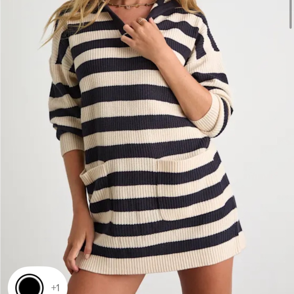 Lulu's Black and Cream Striped Sweater Dress